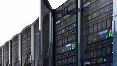 Row of network servers in data center